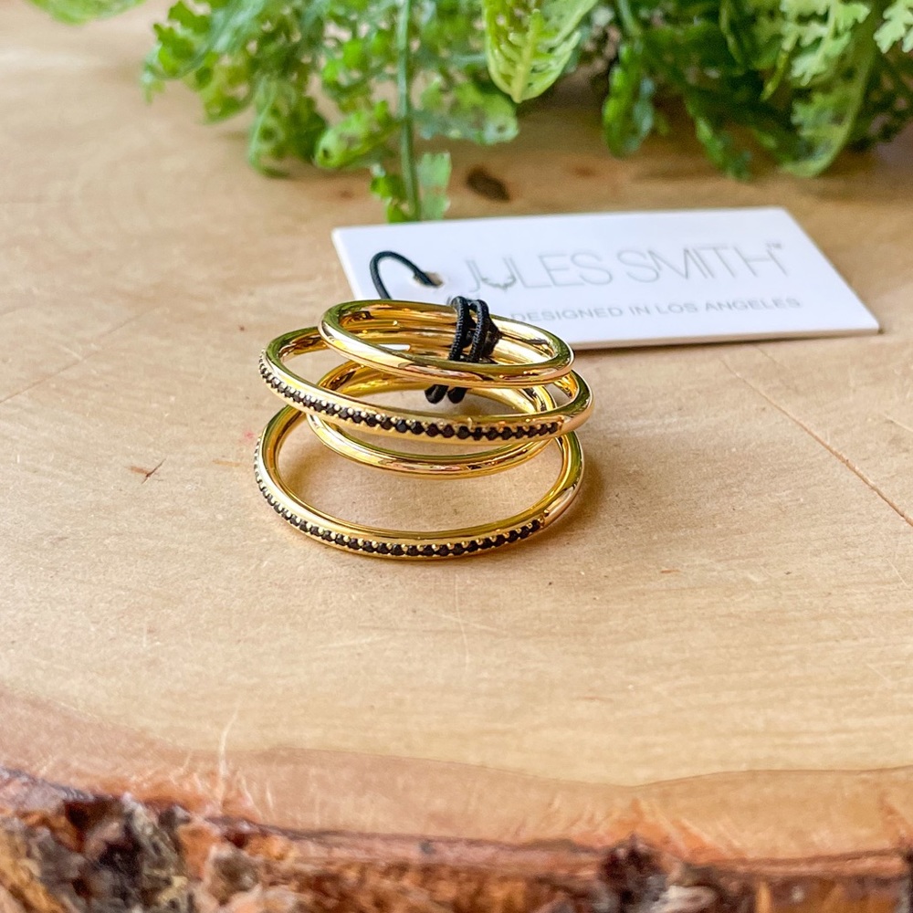 Jules Smith Gold Black Crystal Ring Orbit Multi Hoop NEW